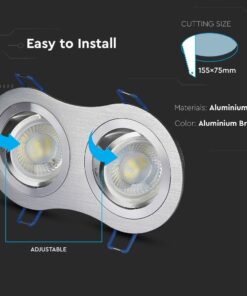 Ρυθμιζόμενο διπλό σποτ αλουμινίου, βουρτσισμένο φινίρισμα, διάσταση 155x75mm, εύκολη εγκατάσταση.