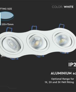 Τριπλό σποτ φωτιστικό ενσωματωμένο αλουμινίου, λευκό, IP20, μέγεθος κοπής 235x75mm, για 1x, 2x και 3x PAR.