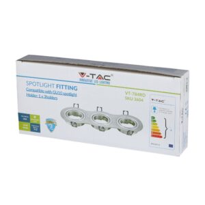 Στεφάνη Spot GU10 VT-784RD V-TAC, θέση για 3 λαμπτήρες, ασημί, ισχύς 35W, προστασία IP20.