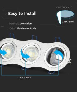 Ρυθμιζόμενο φωτιστικό οροφής LED από αλουμίνιο με βουρτσιστό φινίρισμα, κατάλληλο για εύκολη εγκατάσταση.