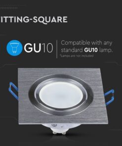 Τετράγωνη βάση GU10 για σποτ, μεταλλική όψη, συμβατή με λάμπες GU10, χωρίς λάμπες.