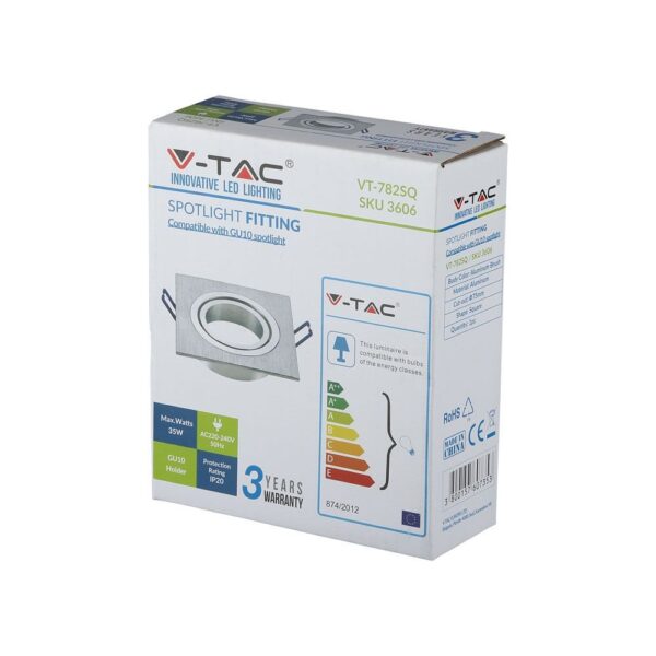 Σποτ οροφής GU10, αλουμίνιο, 35W, τετράγωνο, V-TAC VT-782SQ, ενεργειακή κλάση A+.