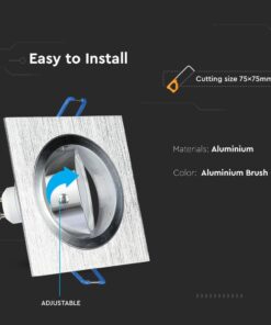 Ρυθμιζόμενο φωτιστικό αλουμινίου με βουρτσιστό φινίρισμα, εύκολη εγκατάσταση, διάμετρος κοπής 75x75 χιλ.