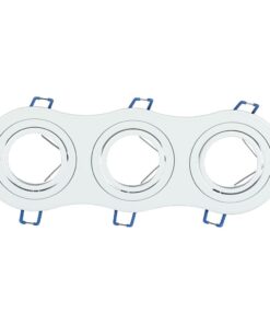 Τριπλό σποτ φωτιστικό επιτοίχιο, λευκό μεταλλικό πλαίσιο με μπλε στοιχεία συναρμολόγησης, μοντέρνος σχεδιασμός.