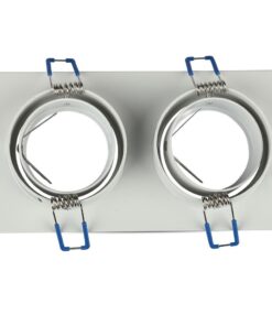 Διπλό φωτιστικό σποτ οροφής λευκό, για λάμπες LED GU10, μοντέρνος σχεδιασμός, περιστρεφόμενη βάση.