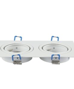 Διπλό φωτιστικό σποτ χωνευτό λευκό τετράγωνο, ρυθμιζόμενο για οροφή, ιδανικό για εσωτερικούς χώρους.