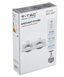 Κουτί σποτ φωτιστικού V-TAC διπλό για GU10 λάμπες, 35W, IP20, 220-240V, τριετής εγγύηση.