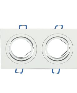 Διπλό χωνευτό φωτιστικό οροφής, λευκό μεταλλικό πλαίσιο, ρυθμιζόμενη κατεύθυνση φωτισμού, για χώρους εσωτερικού σχεδιασμού.