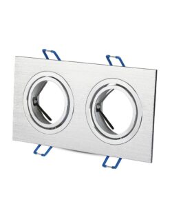 Διπλό χωνευτό σποτ οροφής αλουμινίου, τετράγωνο ασημί, ρυθμιζόμενο για LED λάμπες GU10.