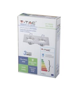 Κιβώτιο φωτιστικού σποτ V-TAC, συμβατό με GU10, ισχύς 35W, ασημί, IP20, 3 χρόνια εγγύηση.