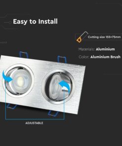 Ρυθμιζόμενο διπλό σποτ αλουμινίου, χρώμα βουρτσιστό, κοπή 155x75mm, εύκολη εγκατάσταση.