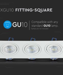 Τριπλό τετράγωνο φωτιστικό σώμα GU10 για εσοχή, χωρίς λάμπες. Συμβατό με λάμπες GU10.