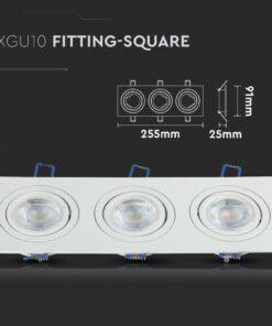 Τετράγωνο φωτιστικό οροφής 3xGU10, λευκό, διαστάσεις 255x91x25mm, κομψή σχεδίαση με τρεις λάμπες.