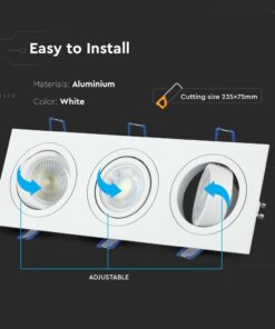 Ρυθμιζόμενο πάνελ φωτισμού LED αλουμινίου, λευκό χρώμα, 3 φώτα. Εύκολη εγκατάσταση, διαστάσεις κοπής 235x75mm.