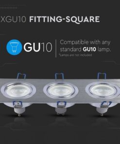 Τρίπλο σποτ GU10 για λάμπες, τετράγωνο σχέδιο, γκρι φινίρισμα, εύκολη εγκατάσταση, χωρίς λάμπες.