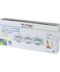 Σποτ οροφής V-TAC GU10, τριπλό, ασημί, με βάση. LED συμβατότητα, προστασία IP20, εγγύηση 3 ετών.