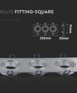 Τρίπλο σποτ οροφής σχήματος τετραγώνου 3xGU10, διαστάσεις 255x91x25mm, ασημί χρώμα.