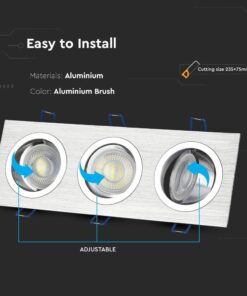 Ρυθμιζόμενο φωτιστικό σποτ οροφής, τριπλό, αλουμίνιο βουρτσιστό, εύκολη εγκατάσταση, κοπή 253x75mm.