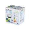 Συσκευασία V-TAC φωτιστικού spot LED, GU10 35W, προστασία IP54, λευκό, στρόγγυλο, εγγύηση 3 χρόνια.