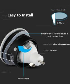 Ρυθμιζόμενος σποτ φωτισμός, λευκός, υλικό κράμα ψευδαργύρου και σιδήρου, σφραγίδα προστασίας υγρασίας.