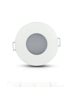 Στρογγυλό λευκό ενσωματωμένο φωτιστικό LED, κατάλληλο για οροφές. Ενεργειακά αποδοτικό με μοντέρνο σχεδιασμό.