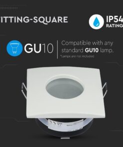 Τετράγωνη βάση φωτιστικού GU10, αδιάβροχη IP54, συμβατή με τυπικές λάμπες GU10, δεν περιλαμβάνονται λάμπες.