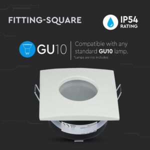 Τετράγωνη βάση φωτιστικού GU10, αδιάβροχη IP54, συμβατή με τυπικές λάμπες GU10, δεν περιλαμβάνονται λάμπες.