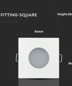 Τετράγωνη βάση φωτιστικού, διαστάσεις 84x84x38mm, λευκό χρώμα, για ενσωματωμένο φωτισμό οροφής.