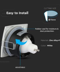 Ρυθμιζόμενος φωτιστικός προβολέας οροφής, λευκός, 75mm κοπή, κράμα ψευδαργύρου, αντοχή υγρασίας.