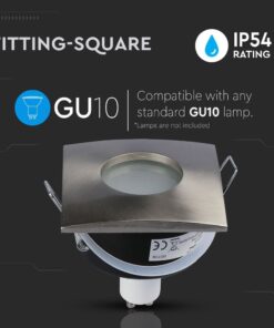 Τετράγωνο πλαίσιο φωτιστικού GU10, ανθεκτικό IP54, συμβατό με στάνταρ λάμπες, κατάλληλο για εξωτερική χρήση.
