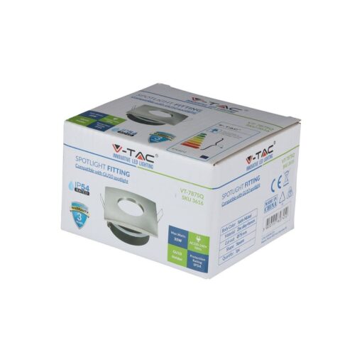 Σποτ οροφής V-TAC GU10, IP54, νίκελ, 35W, τετράγωνο, για εσωτερικό φωτισμό με σύγχρονο στυλ.