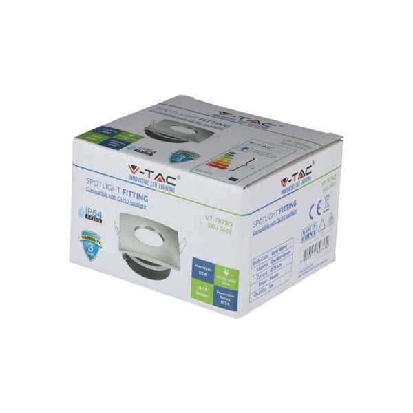 Σποτ οροφής V-TAC GU10, IP54, νίκελ, 35W, τετράγωνο, για εσωτερικό φωτισμό με σύγχρονο στυλ.