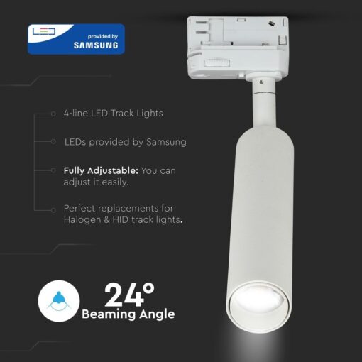 LED Φωτιστικό Ράγας Λευκό 20W V-TAC PRO Samsung Chip COB CRI >90 24° 1400lm Θερμό Λευκό 3000K – 362