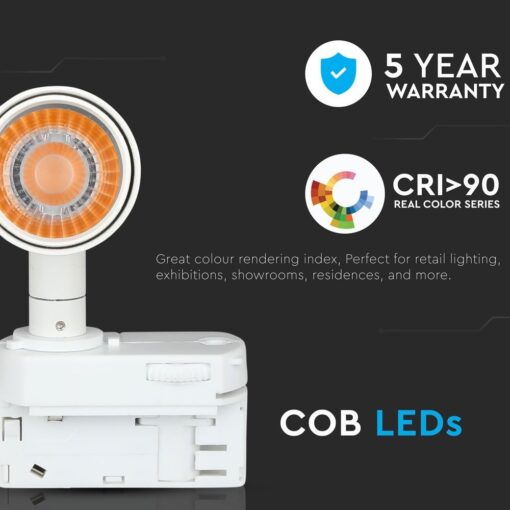 LED Φωτιστικό Ράγας Λευκό 20W V-TAC PRO Samsung Chip COB CRI >90 24° 1400lm Θερμό Λευκό 3000K – 362