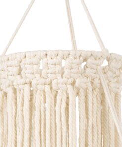 GloboStar® 36200 ETHIOPIA Καπέλο Φωτιστικού Boho – Μακραμέ Πλεκτό Χειροποίητο Μπεζ Υφασμάτινο με Σχοινί Φ30 x Υ90cm