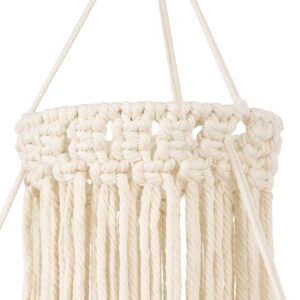 GloboStar® 36200 ETHIOPIA Καπέλο Φωτιστικού Boho – Μακραμέ Πλεκτό Χειροποίητο Μπεζ Υφασμάτινο με Σχοινί Φ30 x Υ90cm