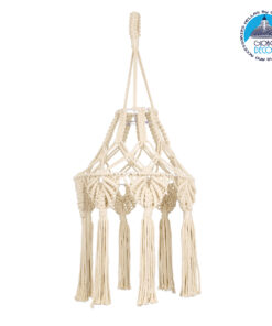 GloboStar® 36201 MOROCCO Καπέλο Φωτιστικού Boho – Μακραμέ Πλεκτό Χειροποίητο Μπεζ Υφασμάτινο με Σχοινί Φ30 x Υ70cm