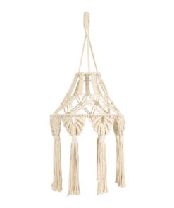 GloboStar® 36201 MOROCCO Καπέλο Φωτιστικού Boho – Μακραμέ Πλεκτό Χειροποίητο Μπεζ Υφασμάτινο με Σχοινί Φ30 x Υ70cm