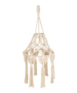 GloboStar® 36201 MOROCCO Καπέλο Φωτιστικού Boho – Μακραμέ Πλεκτό Χειροποίητο Μπεζ Υφασμάτινο με Σχοινί Φ30 x Υ70cm