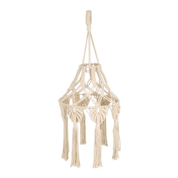 GloboStar® 36201 MOROCCO Καπέλο Φωτιστικού Boho – Μακραμέ Πλεκτό Χειροποίητο Μπεζ Υφασμάτινο με Σχοινί Φ30 x Υ70cm