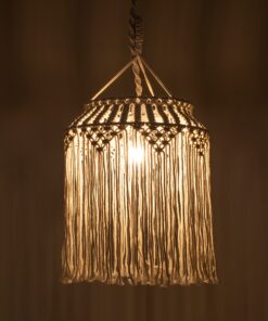 GloboStar® ALGERIA 36202 Boho – Μακραμέ – Macrame Κρεμαστό Φωτιστικό Οροφής Μονόφωτο 1 x E27 Πλεκτό Χειροποίητο Μπεζ Υφασμάτινο με Σχοινί Φ40 x Υ50cm