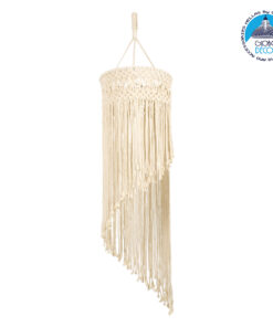 GloboStar® 36203 TUNISIA Καπέλο Φωτιστικού Boho – Μακραμέ Πλεκτό Χειροποίητο Μπεζ Υφασμάτινο με Σχοινί Φ30 x Υ120cm