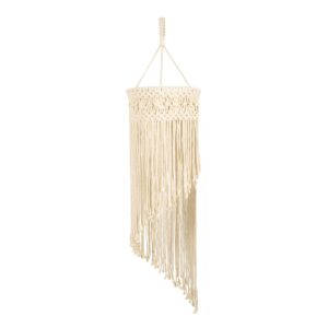 GloboStar® 36203 TUNISIA Καπέλο Φωτιστικού Boho – Μακραμέ Πλεκτό Χειροποίητο Μπεζ Υφασμάτινο με Σχοινί Φ30 x Υ120cm