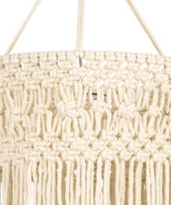 GloboStar® 36203 TUNISIA Καπέλο Φωτιστικού Boho – Μακραμέ Πλεκτό Χειροποίητο Μπεζ Υφασμάτινο με Σχοινί Φ30 x Υ120cm