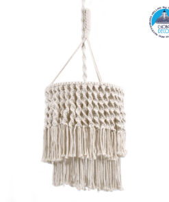 GloboStar® ALGERIA 36204 Boho – Μακραμέ – Macrame Κρεμαστό Φωτιστικό Οροφής Μονόφωτο 1 x E27 Πλεκτό Χειροποίητο Μπεζ Υφασμάτινο με Σχοινί Φ30 x Υ40cm