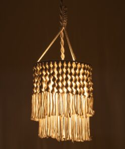 GloboStar® ALGERIA 36204 Boho – Μακραμέ – Macrame Κρεμαστό Φωτιστικό Οροφής Μονόφωτο 1 x E27 Πλεκτό Χειροποίητο Μπεζ Υφασμάτινο με Σχοινί Φ30 x Υ40cm