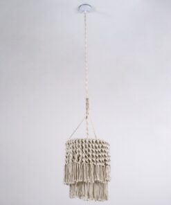 GloboStar® ALGERIA 36204 Boho – Μακραμέ – Macrame Κρεμαστό Φωτιστικό Οροφής Μονόφωτο 1 x E27 Πλεκτό Χειροποίητο Μπεζ Υφασμάτινο με Σχοινί Φ30 x Υ40cm