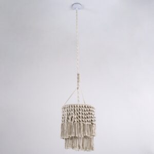 GloboStar® ALGERIA 36204 Boho – Μακραμέ – Macrame Κρεμαστό Φωτιστικό Οροφής Μονόφωτο 1 x E27 Πλεκτό Χειροποίητο Μπεζ Υφασμάτινο με Σχοινί Φ30 x Υ40cm