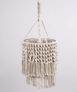 GloboStar® ALGERIA 36204 Boho – Μακραμέ – Macrame Κρεμαστό Φωτιστικό Οροφής Μονόφωτο 1 x E27 Πλεκτό Χειροποίητο Μπεζ Υφασμάτινο με Σχοινί Φ30 x Υ40cm