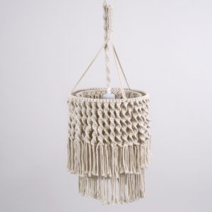 GloboStar® ALGERIA 36204 Boho – Μακραμέ – Macrame Κρεμαστό Φωτιστικό Οροφής Μονόφωτο 1 x E27 Πλεκτό Χειροποίητο Μπεζ Υφασμάτινο με Σχοινί Φ30 x Υ40cm